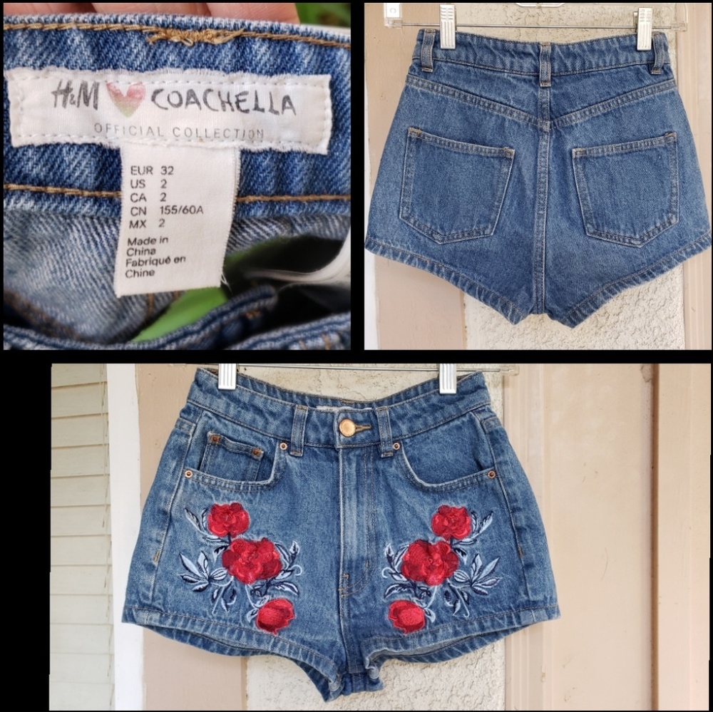 2 women H&M COACHELLA high waisted jean shorts